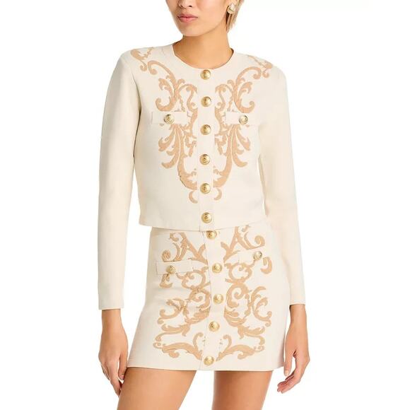 NWT L'AGENCE Kota Jacquard Cropped Cardigan Size XXL Ivory #3C511 - Picture 1 of 14